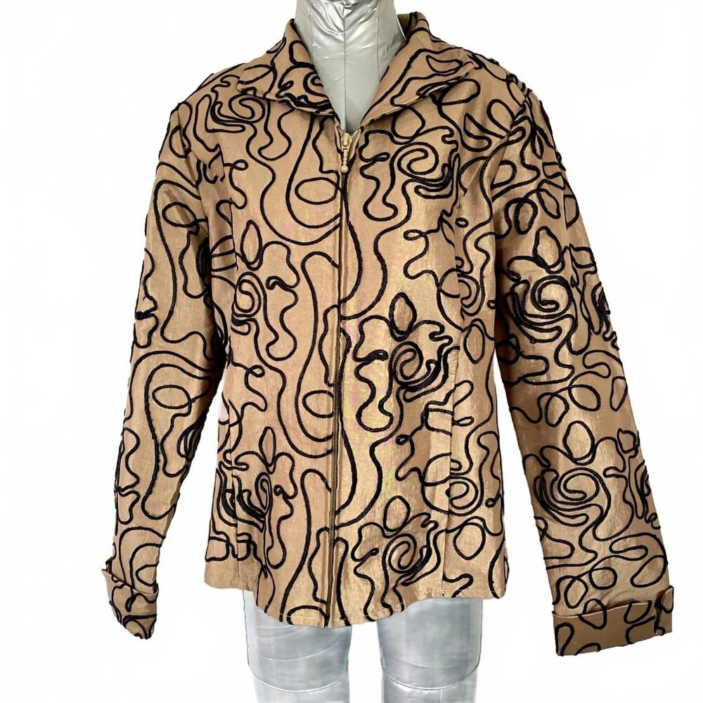 Laura Ashley Autumn Harvest Camel Embroidered Zip Jacket Medium